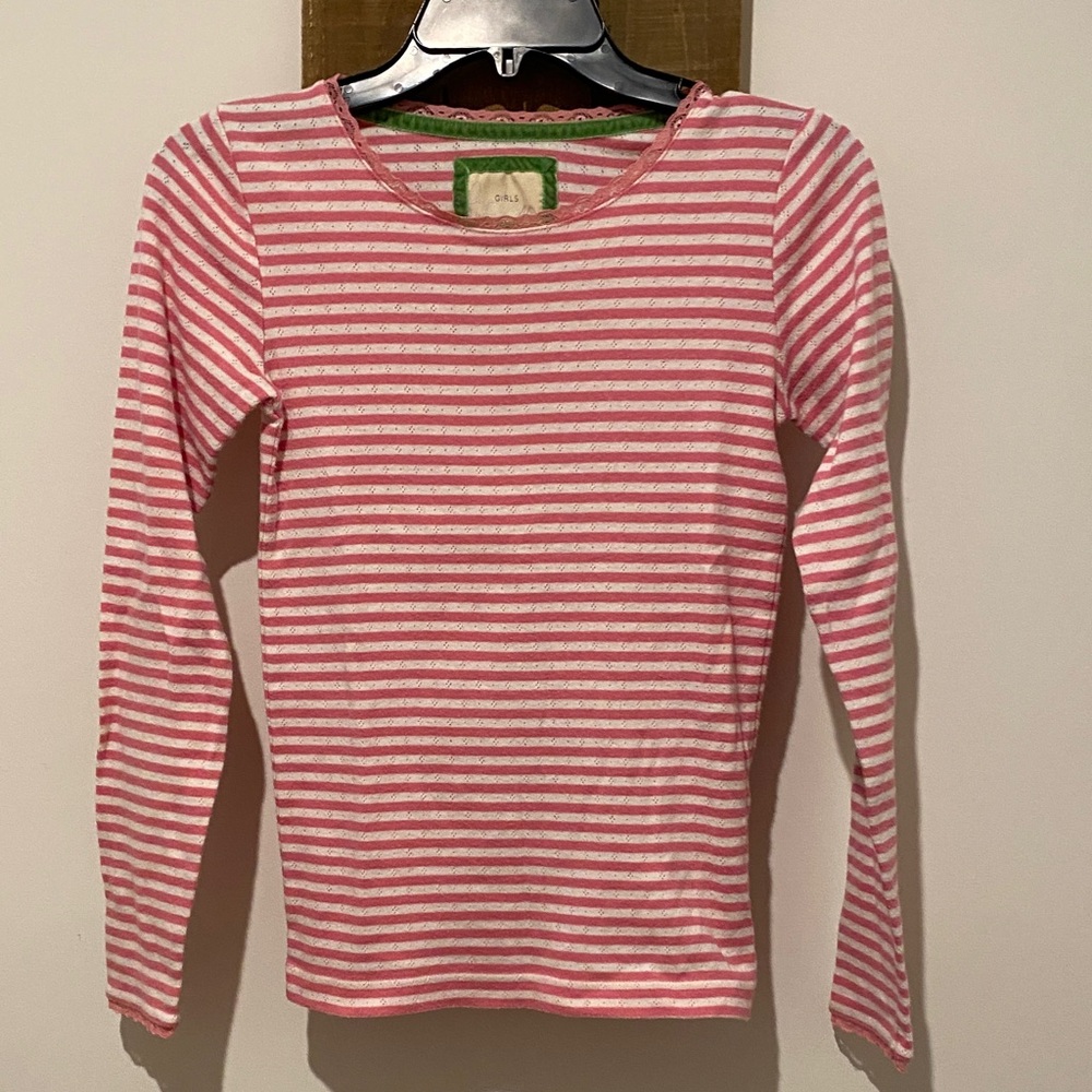 Boden Pink and White Striped Long Sleeve Tee